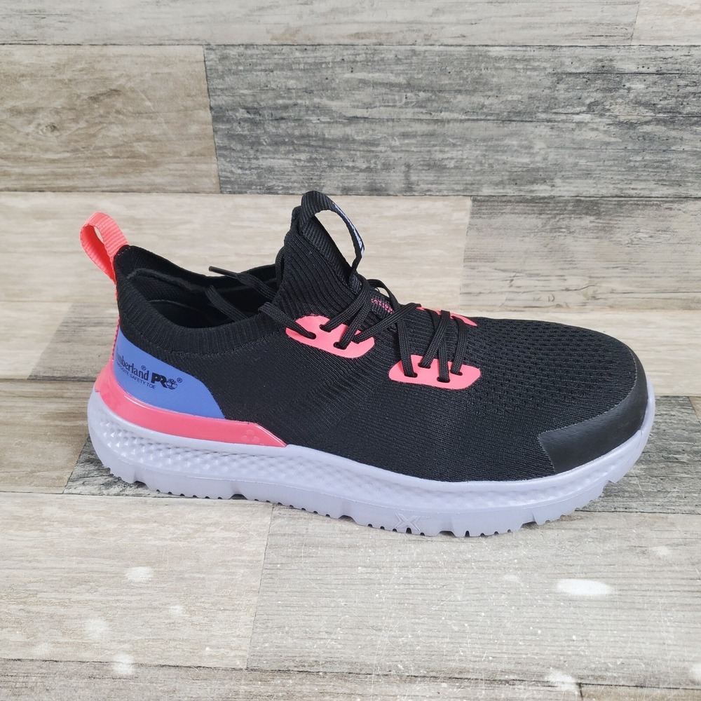 Timberland PRO Setra Knit Womens Shoes Sz 7 W Black Pink Safety Toe Sneakers